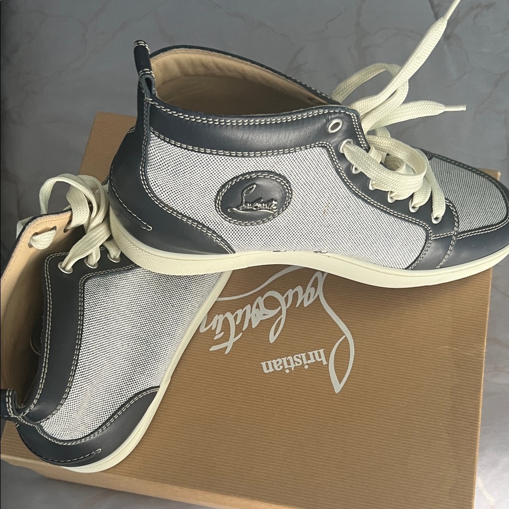 Christian Louboutin Black and Cream High-Top Sneakers